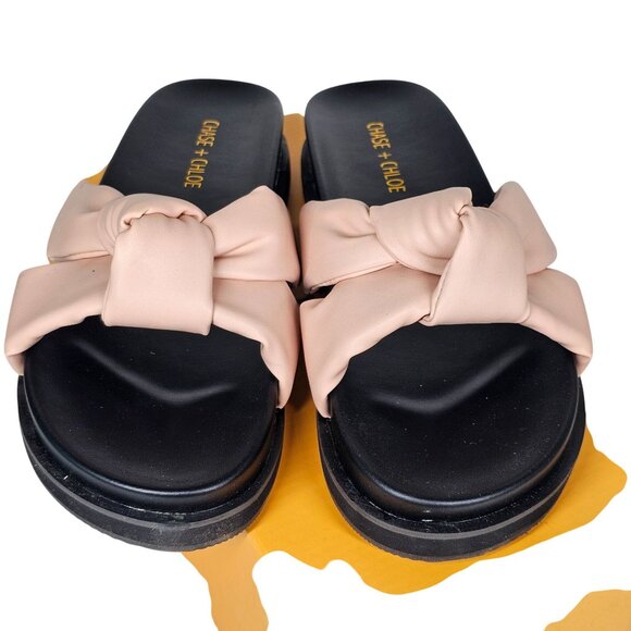 Chase And Chloe Camille-1 Nude Bow Slide‎ Sandals Puffy Knot Women 10 - Picture 4 of 16